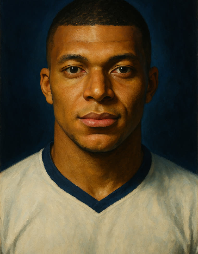 Illustrated portrait of Kylian Mbappé